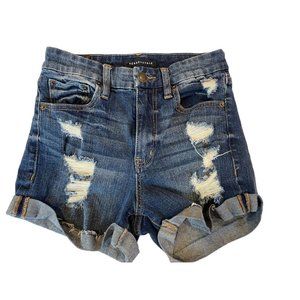 Aeropostale Womens Shorts High Rise Curvy Midi Roll Tab Hem Stretch Blue Size 4